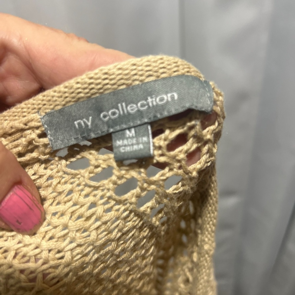 NY Collection Tan Open-Knit Poncho - Picture 4 of 4